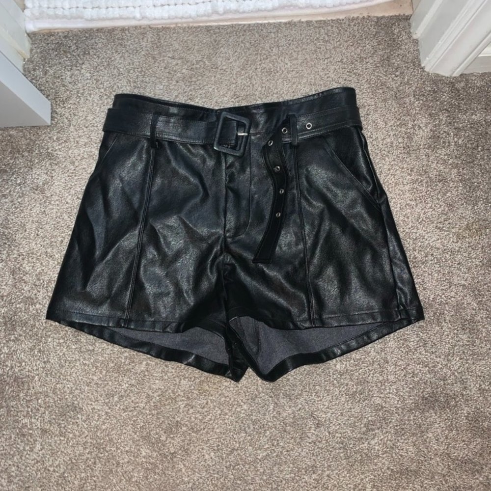 High Waisted Faux Leather Shorts with Belt